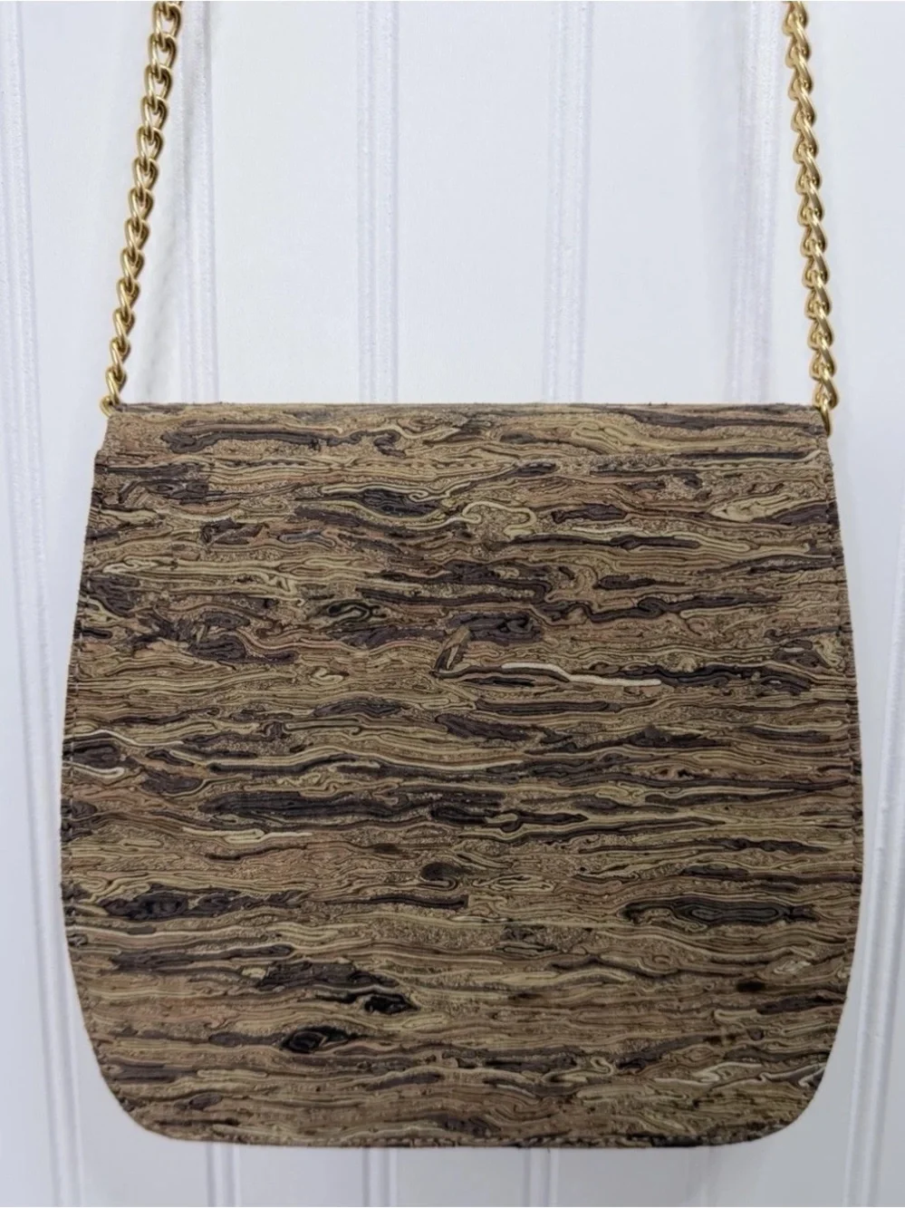 J. Renee Wood Grain Clutch Crossbody Gold Chain Mini Evening Bag Coastal